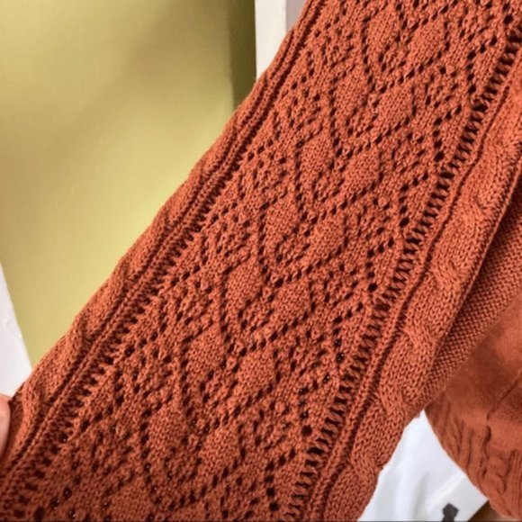 Chelsea & Violet Rust Ruffle Pointelle Sweater L - Picture 4 of 11